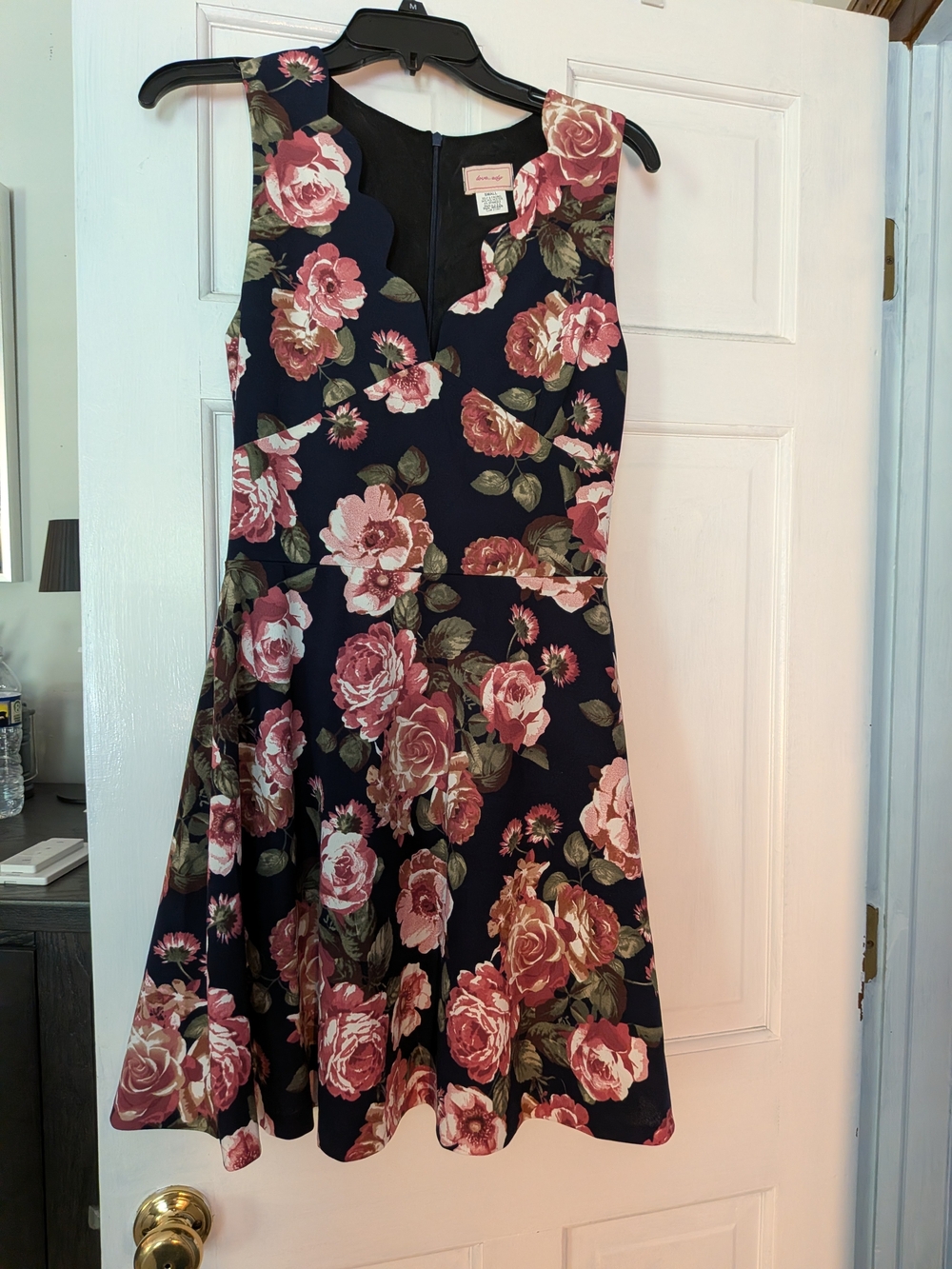 love...ady Navy Mini Dress with Pink Rose Floral Print